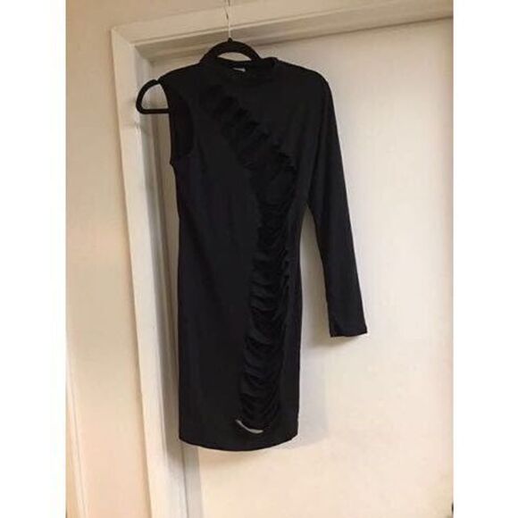 NWOT~Dolls Kill Black Front Cut Out One Sleeve Mini Dress Sz Large - Picture 1 of 3